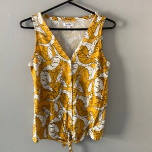 Yellow Leaf Print Sleeveless Top